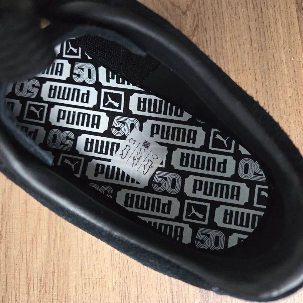 LIKE NEW PUMA 50TH ANNIVERSARY BLACK SUEDE /GOLD SNEAKERS SIZE 9 WOMENS